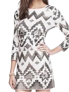 Express Sequin Mini Dress - Geometric Tribal Print Size XS
